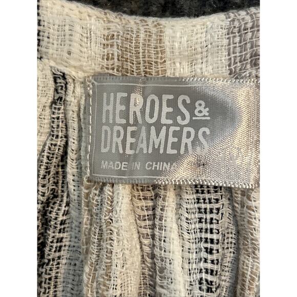 Heroes And Dreamers Womens Popover Blouse Sz 1X Linen Blend Striped Neutral Boho - Picture 3 of 6